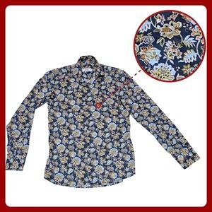 Eredi Del Duca Floral Shirt Mens Small S Button Up Long Sleeve Garden Print Navy